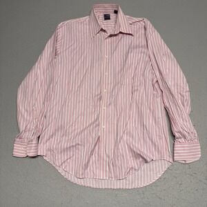 T Harris London Shirt Mens L Button Down Pink Blue White Striped Long Sleeve